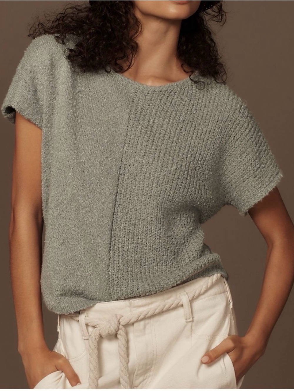 Anthropologie Flat White Jolie Short Sleeve Green Sweater Size S NWOT